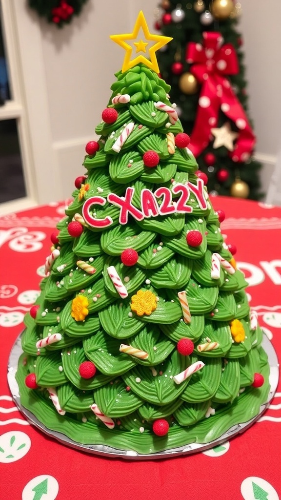 Christmas Tree Xadrez Recipe A festive Christmas Tree Xadrez cake with layers of chocolate and vanilla, decorated with green frosting and colorful holiday toppings.